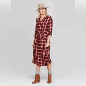 Universal Thread Belted Plaid Shirtdress